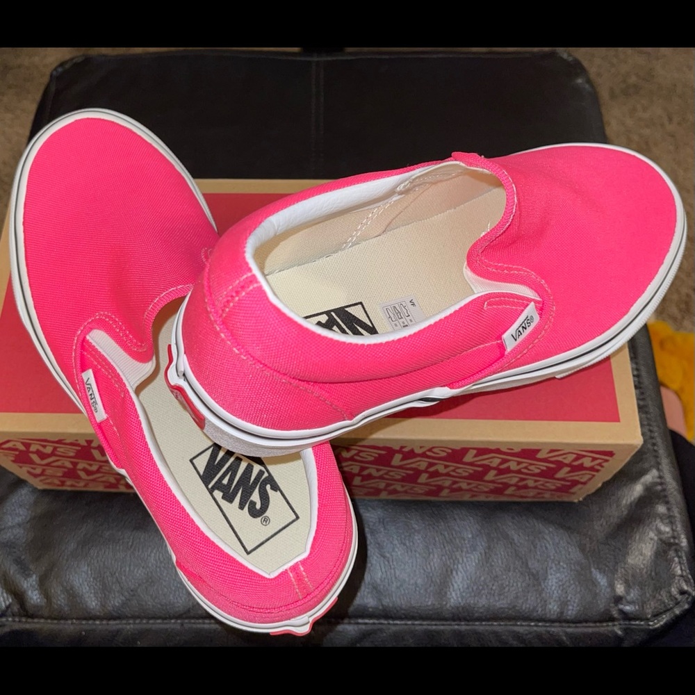 Neon pink slip on Vans